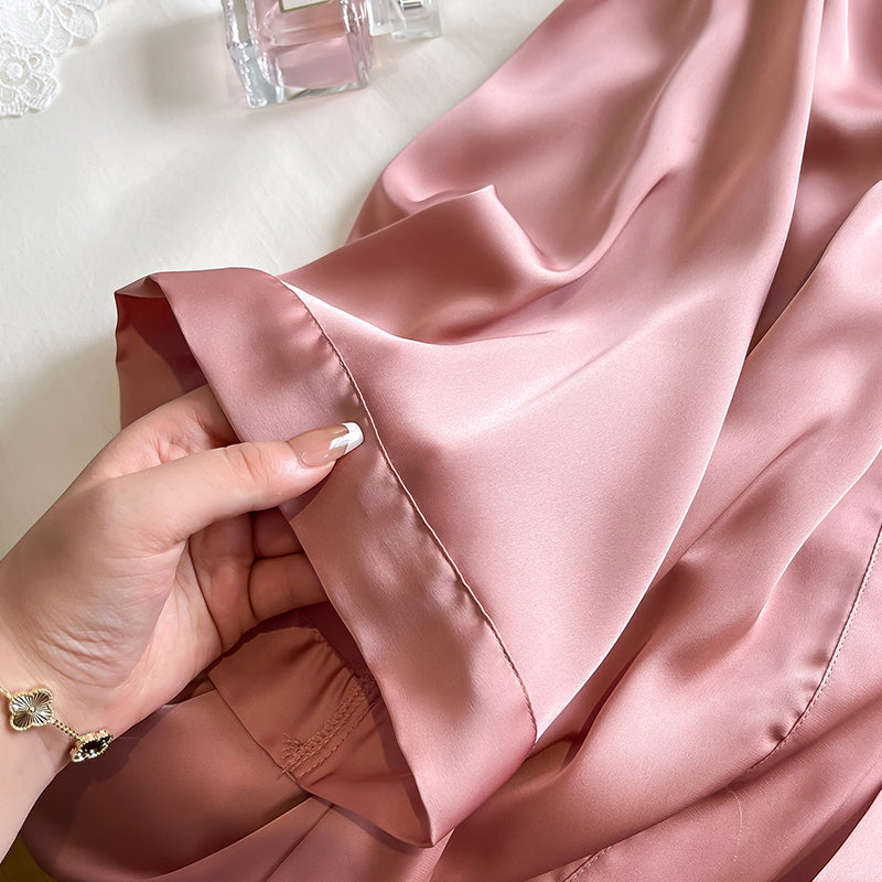 Peignoir Kimono en Soie Rose