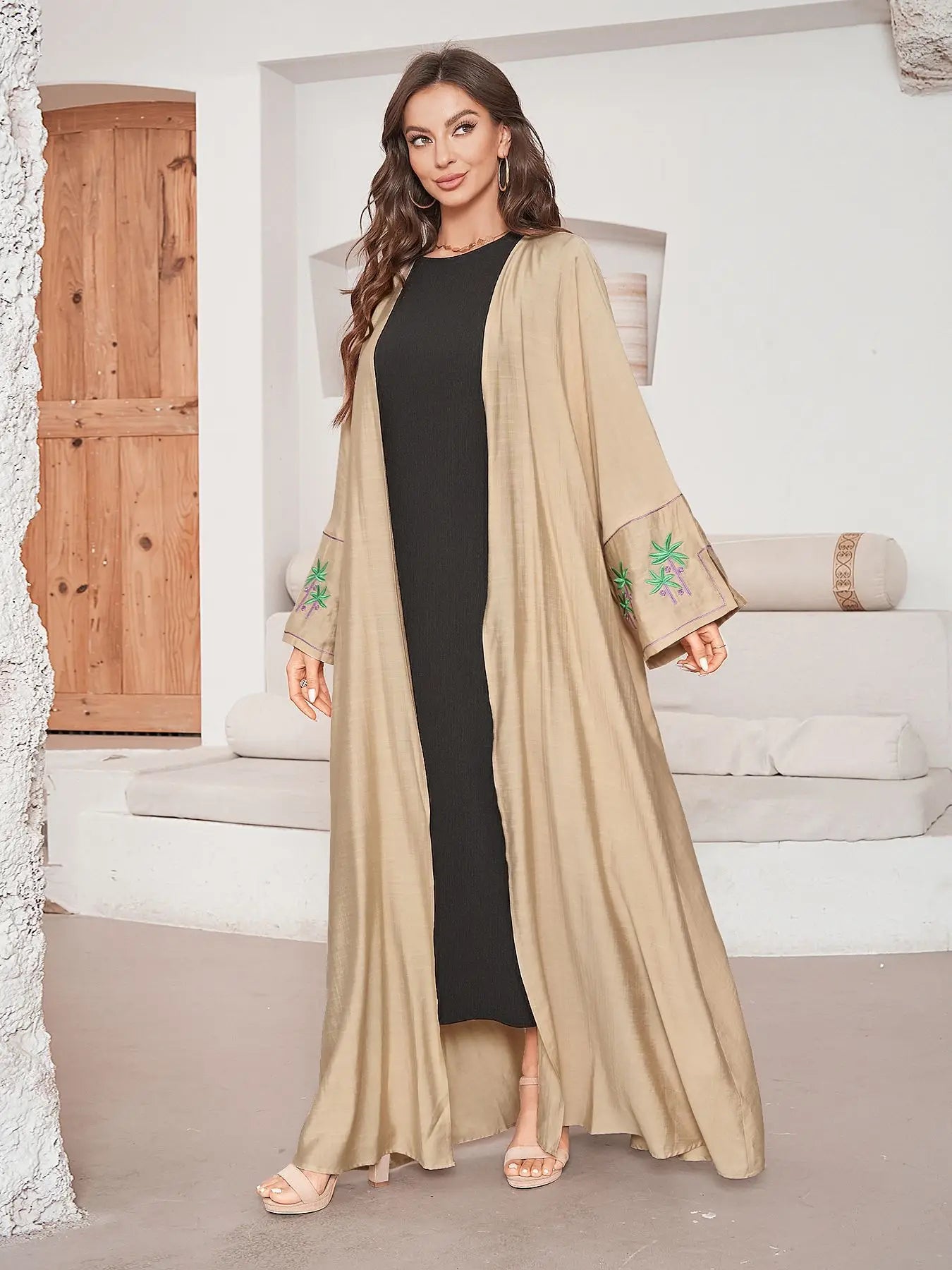 Abaya Kimono Femme Beige longue