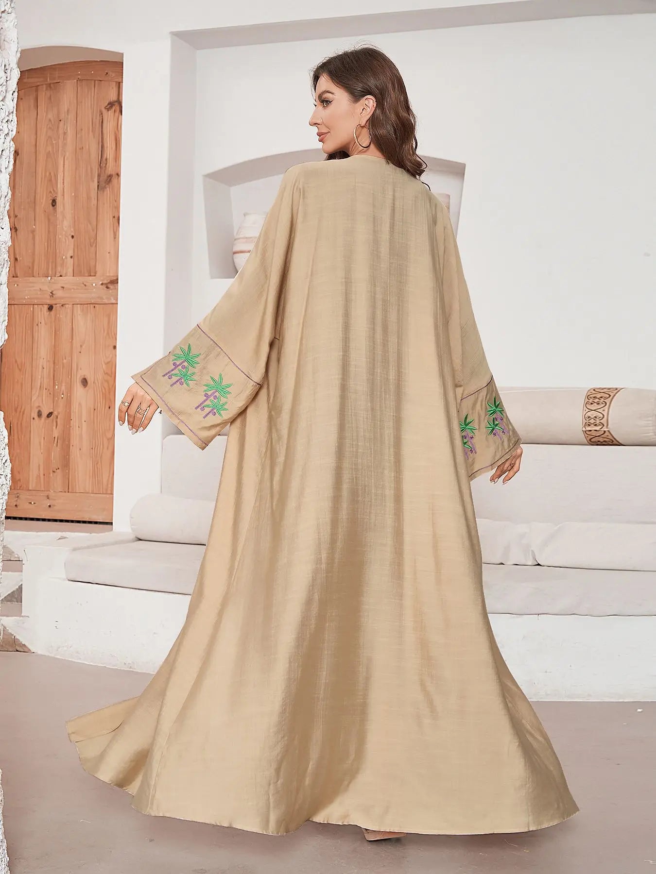 Abaya Kimono Femme Beige qualité