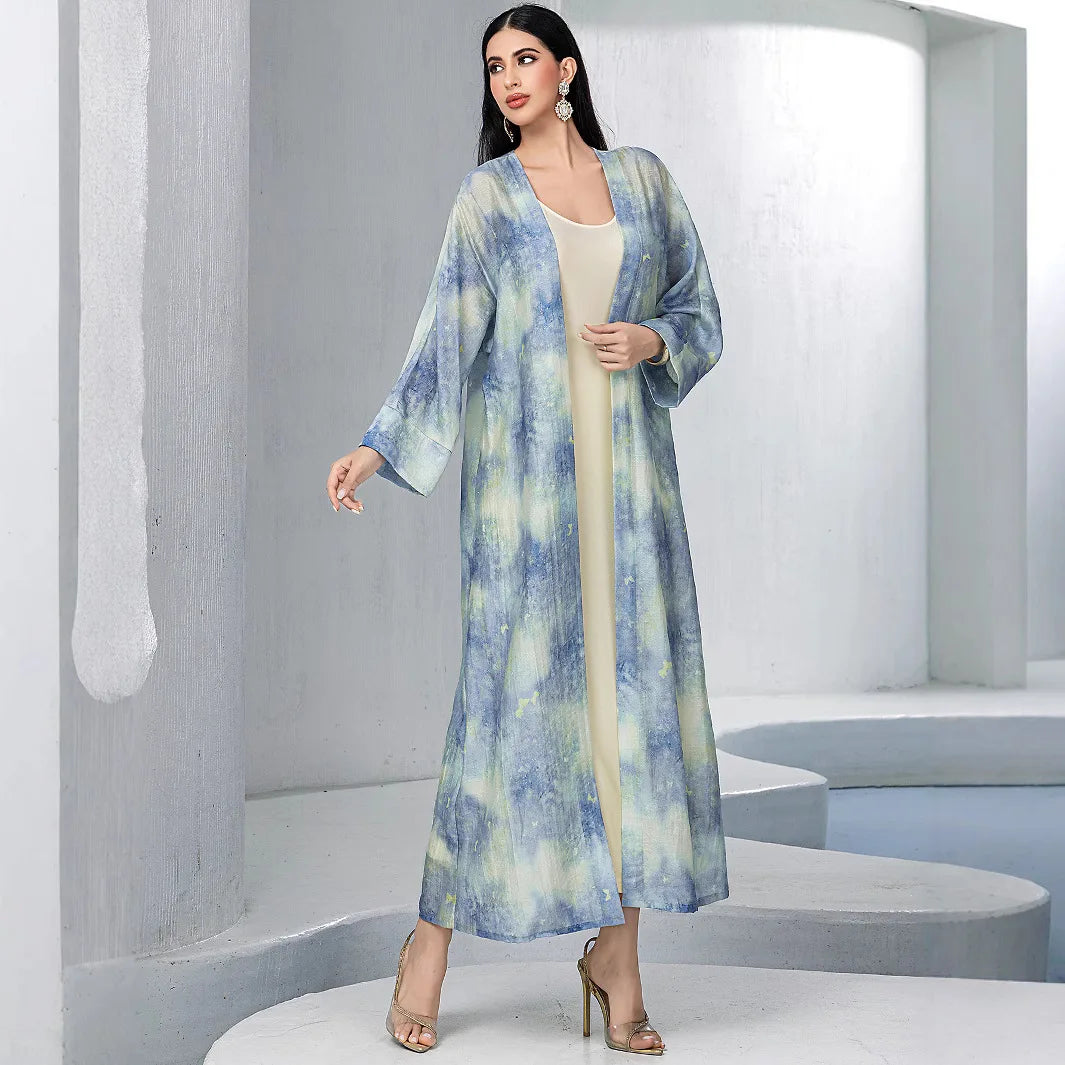 Abaya Kimono et Robe Raffinées bleu