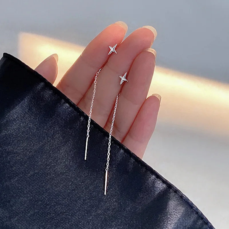 Boucles d’Oreilles Chaînette à Etoile Argenté