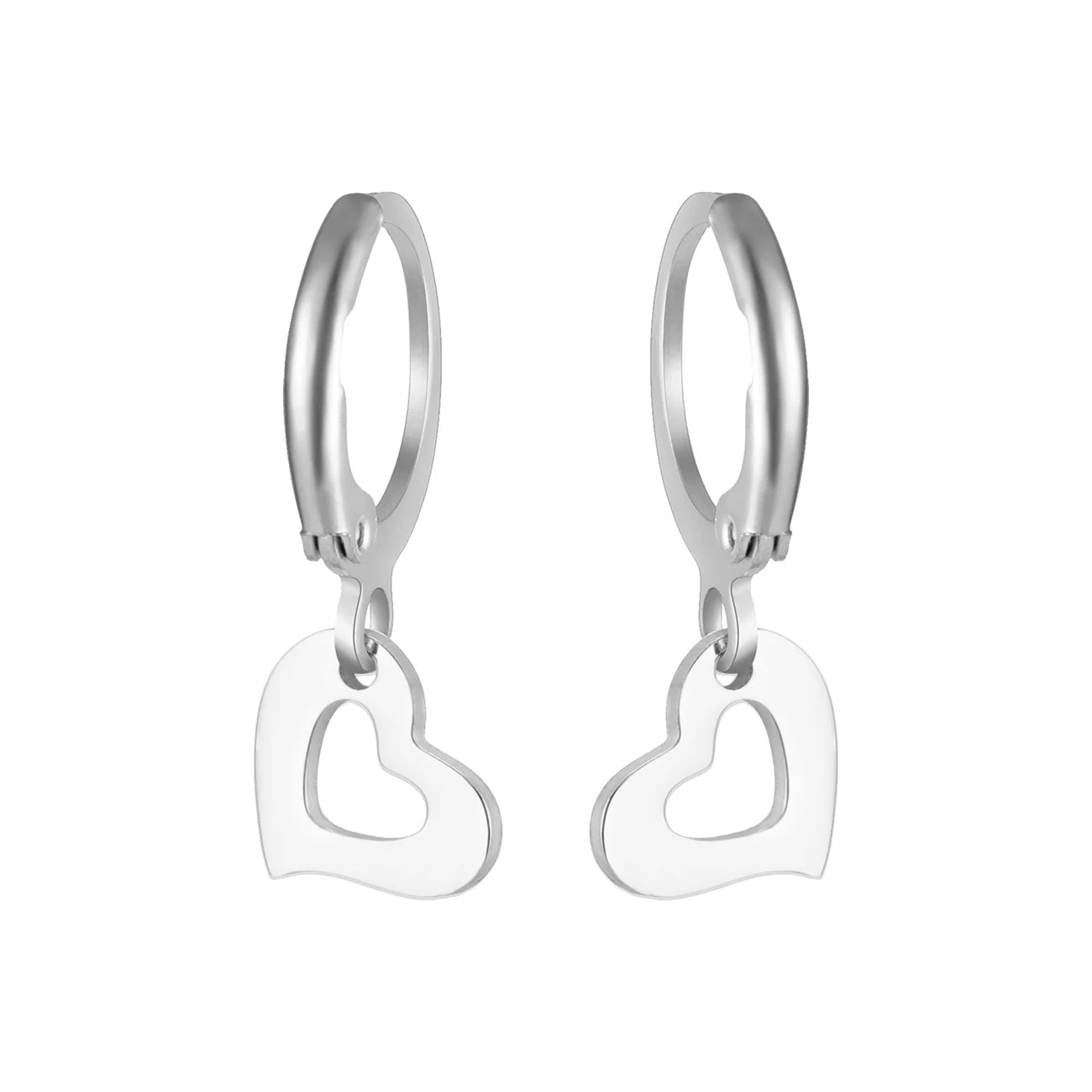 Boucles d’Oreilles Pendantes Coeur Argenté