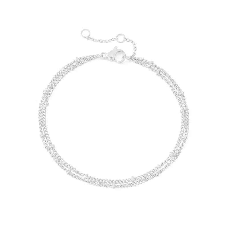 Bracelet à Double Chaînes Petites Boules Argenté