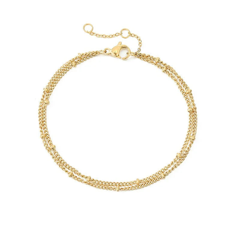 Bracelet à Double Chaînes Petites Boules Doré