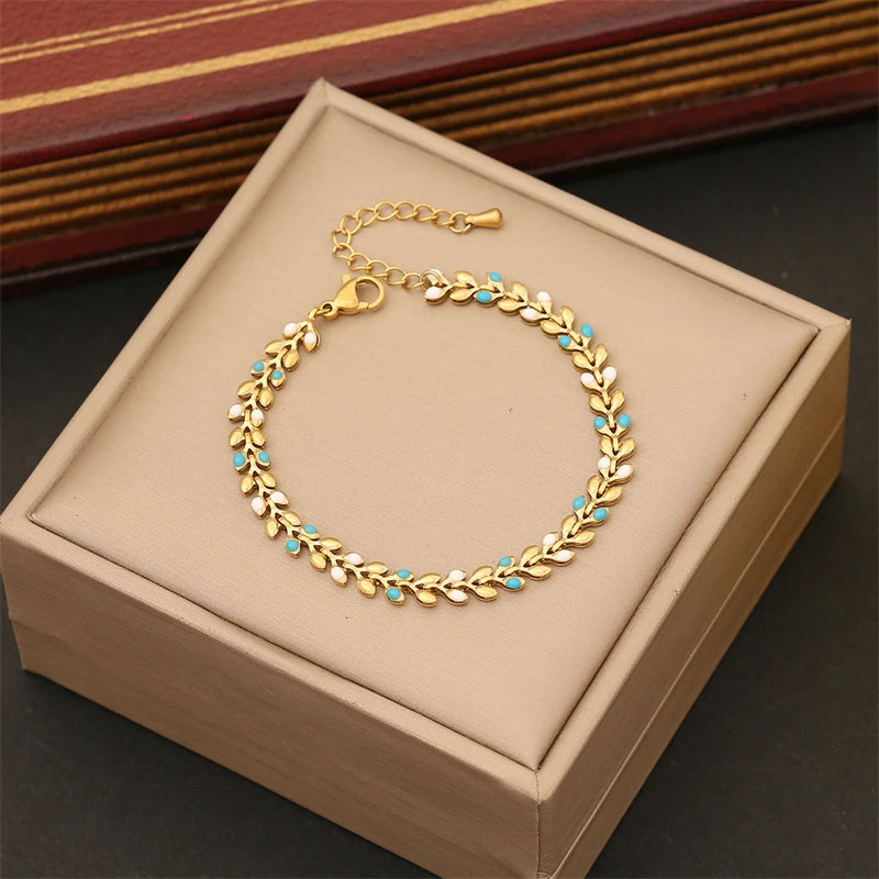 Bracelets de Feuilles Colorées Bleu