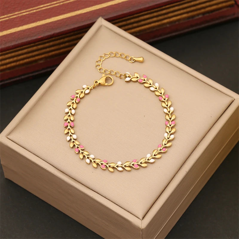 Bracelets de Feuilles Colorées Rose