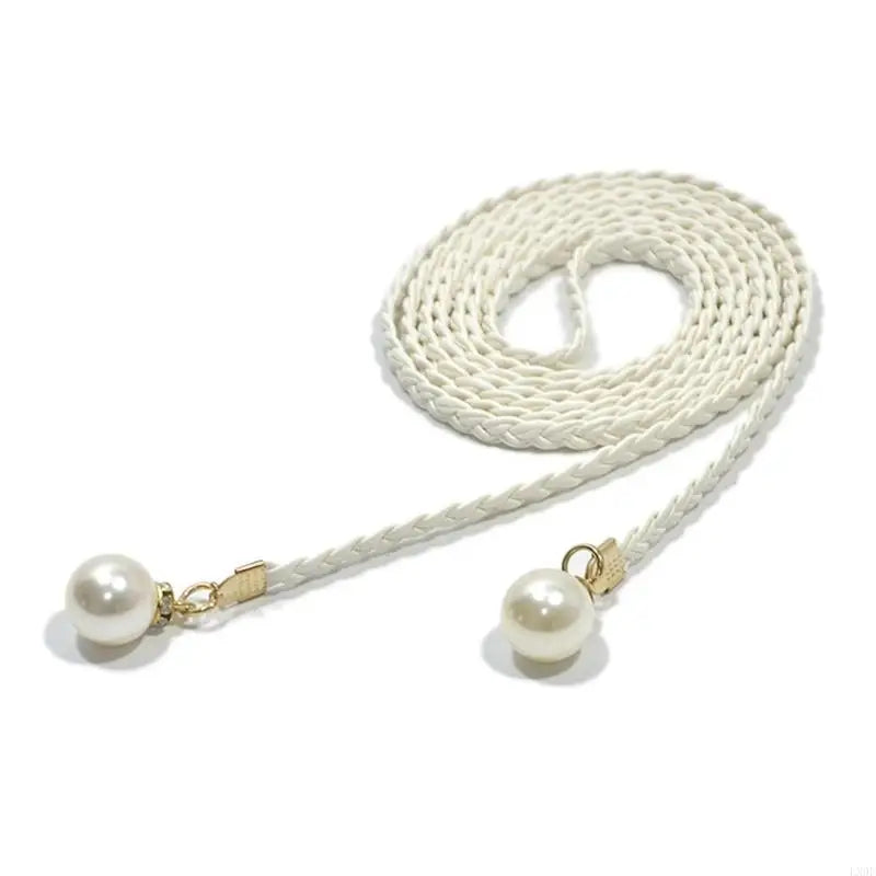Ceinture Femme Tressée à Perles Blanc