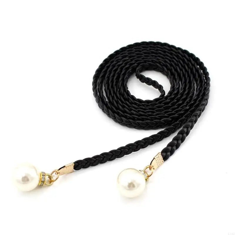 Ceinture Femme Tressée à Perles Noir