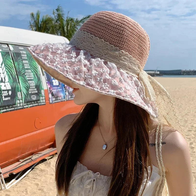 Chapeau Stylé à Dentelles Rose
