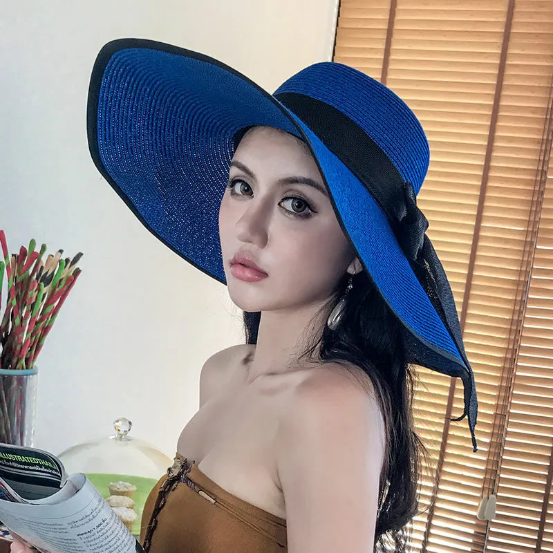 Chapeau de Paille Femme Été Bleu-Roi