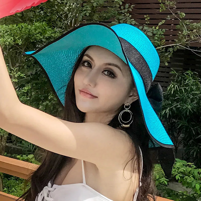 Chapeau de Paille Femme Été Bleu