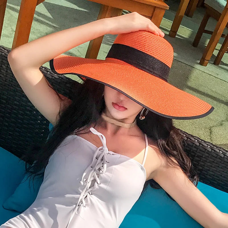 Chapeau de Paille Femme Été Orange
