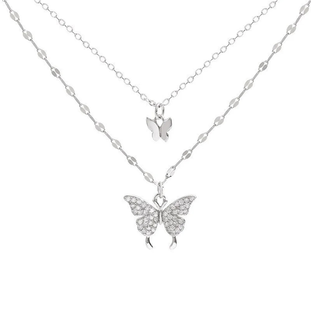 Collier Double Rang Papillon à Strass