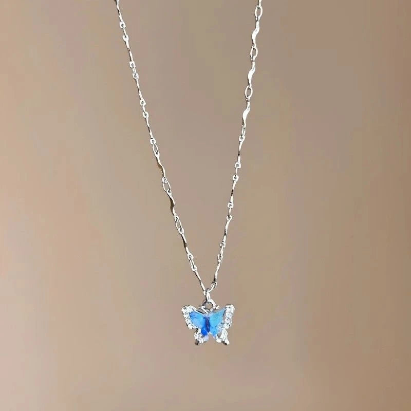 Collier Fin Papillon Bleu Papillon