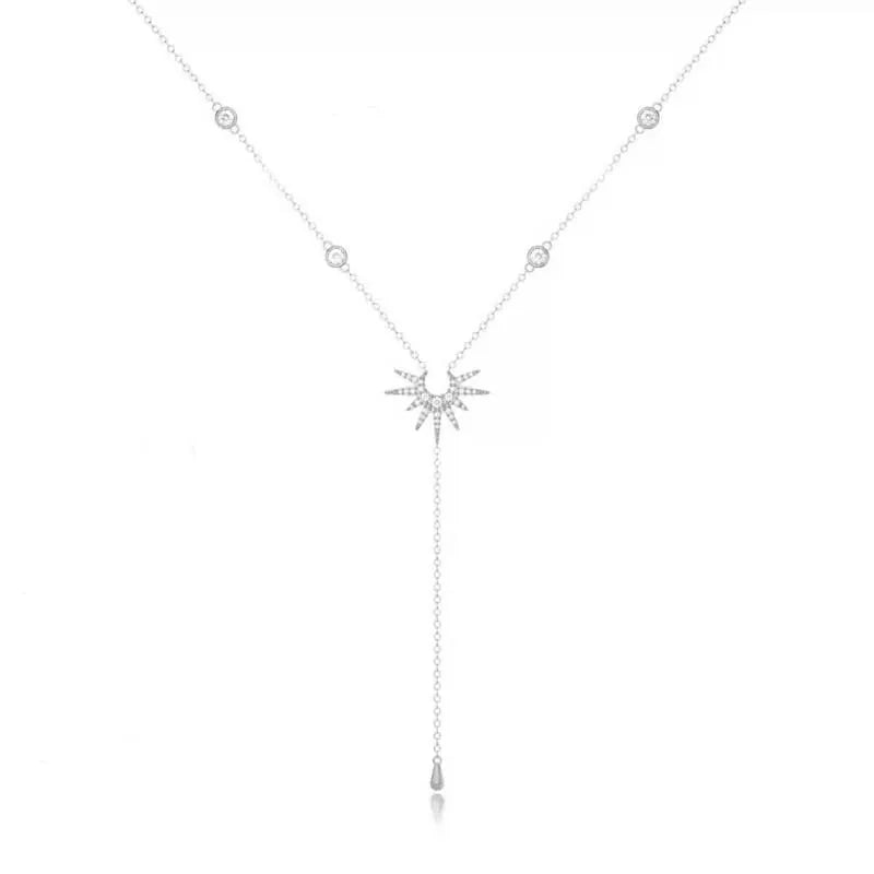 Collier Fin en Y Soleil et Goutte d’Eau Argenté