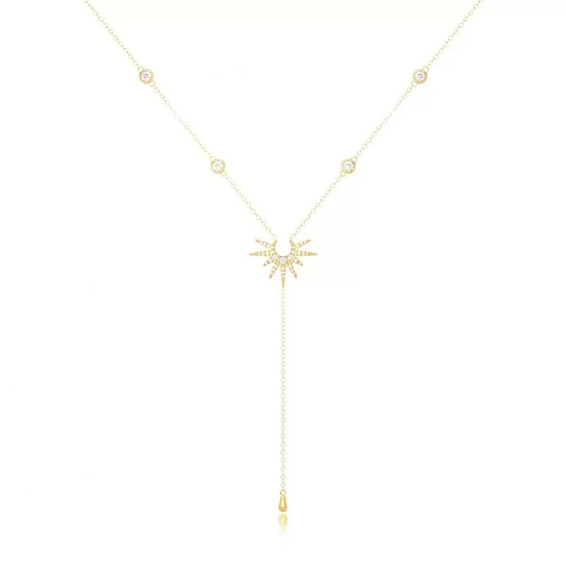 Collier Fin en Y Soleil et Goutte d’Eau Doré