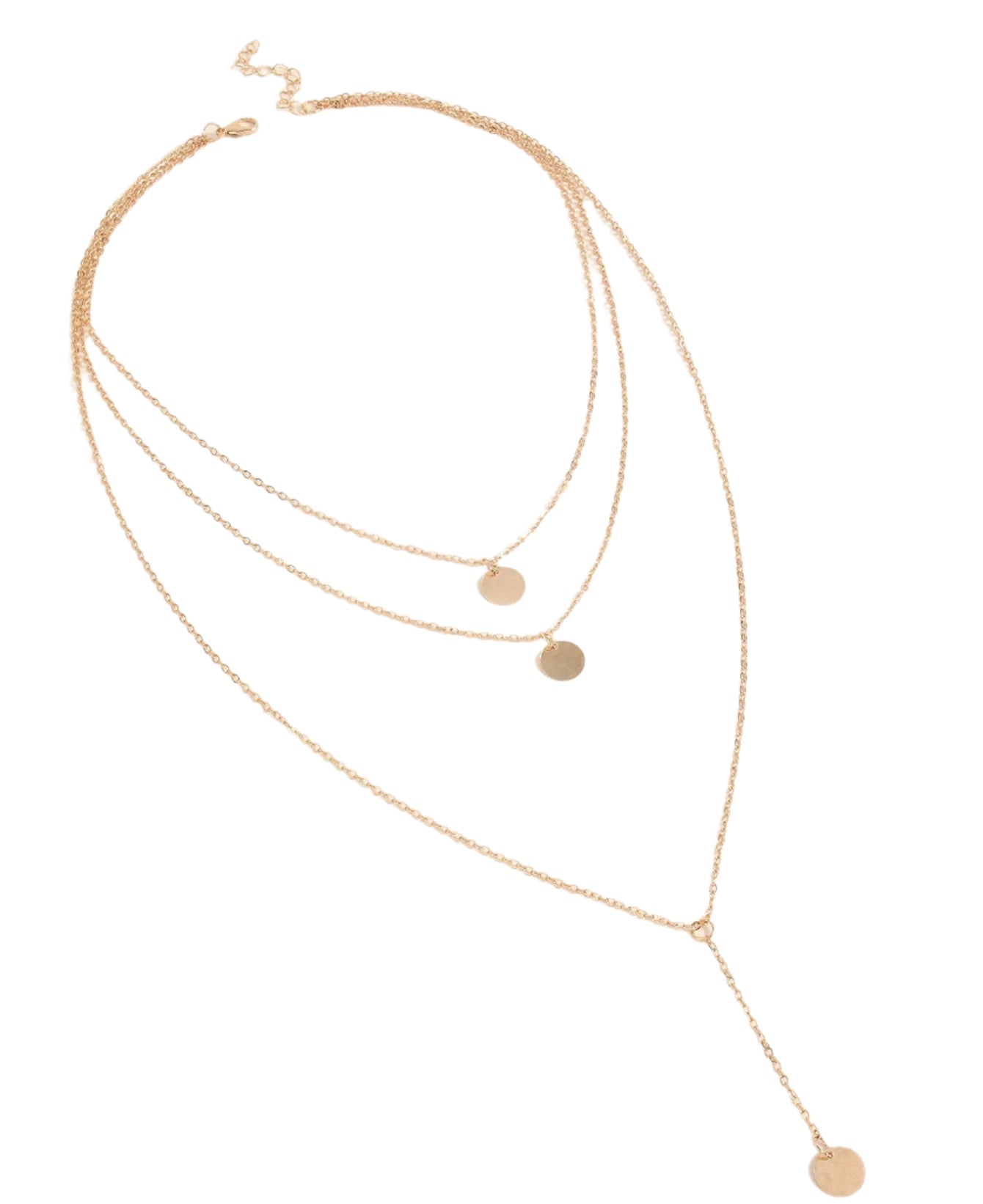 Collier Triple Rond à Pendentifs Circulaires Doré