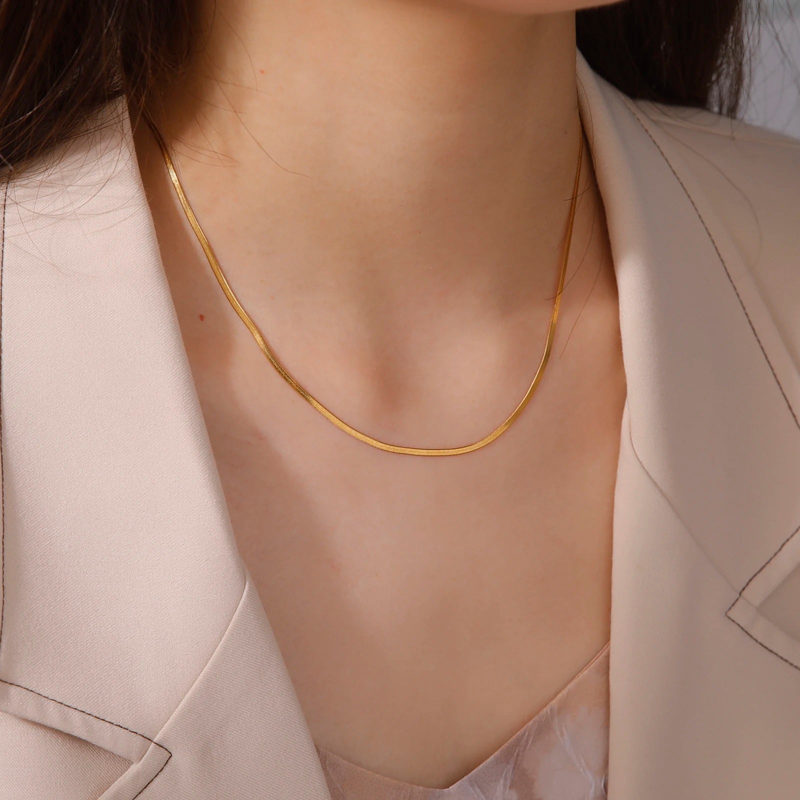 Collier en Maille Serpent Plate Fine Doré