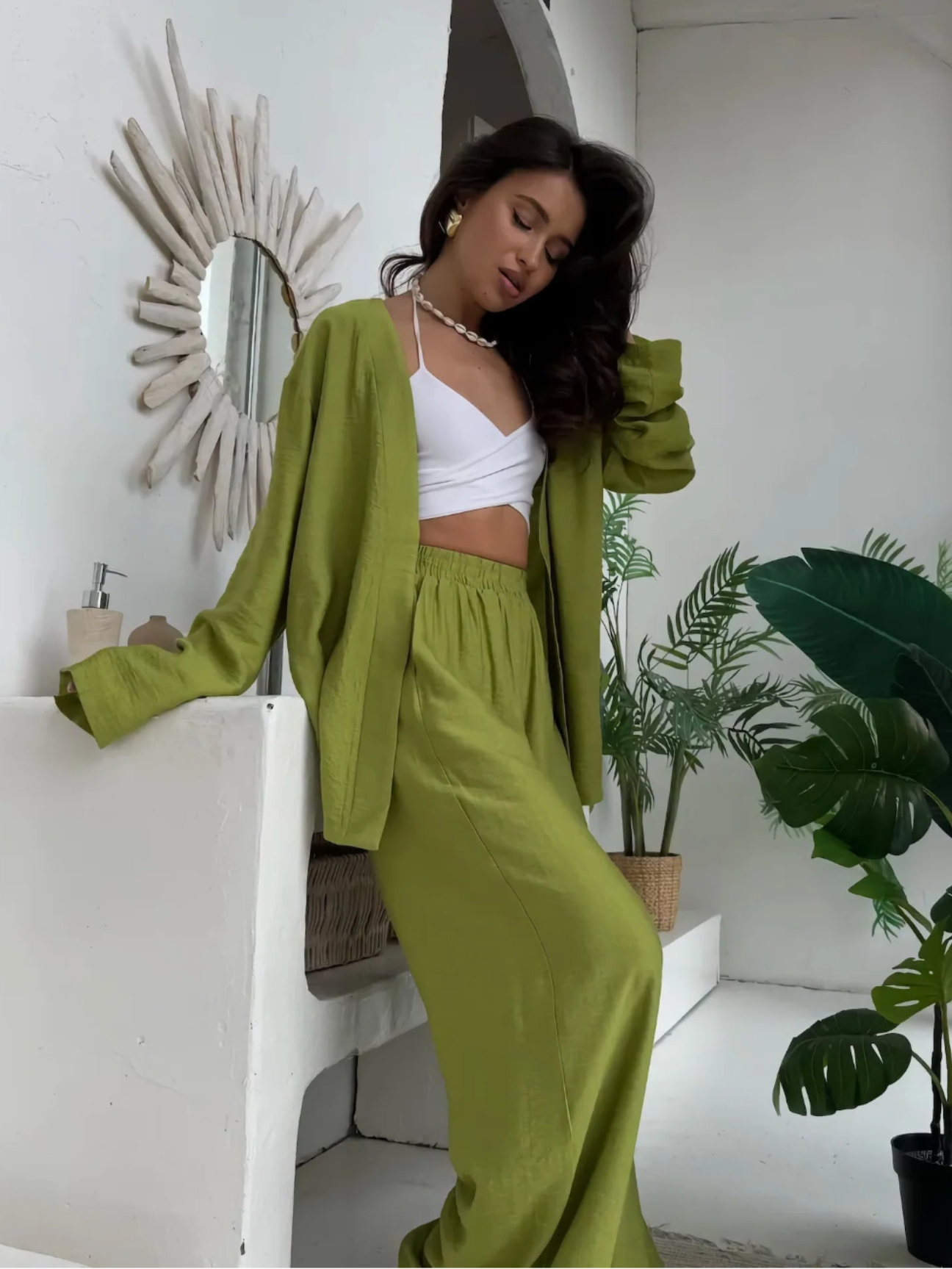 Ensemble Kimono Vert Femme Taille Haute