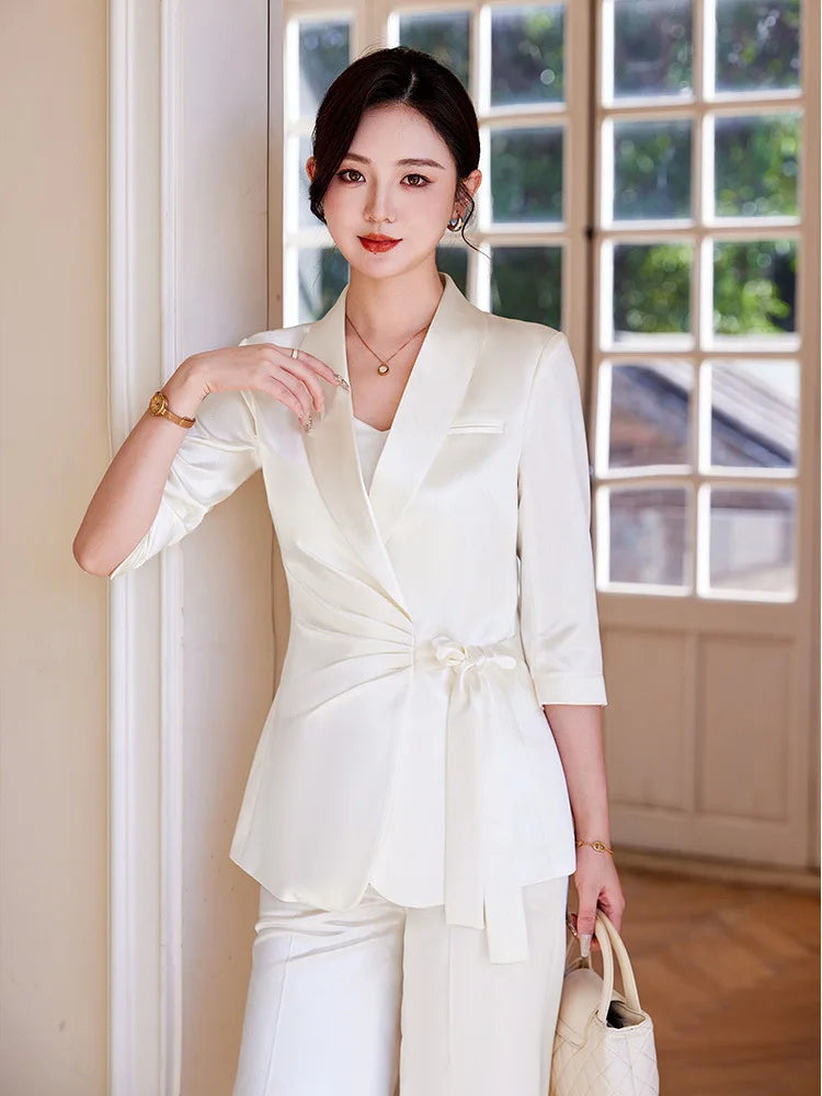 Ensemble Kimono Blanc Effet Satiné Léger