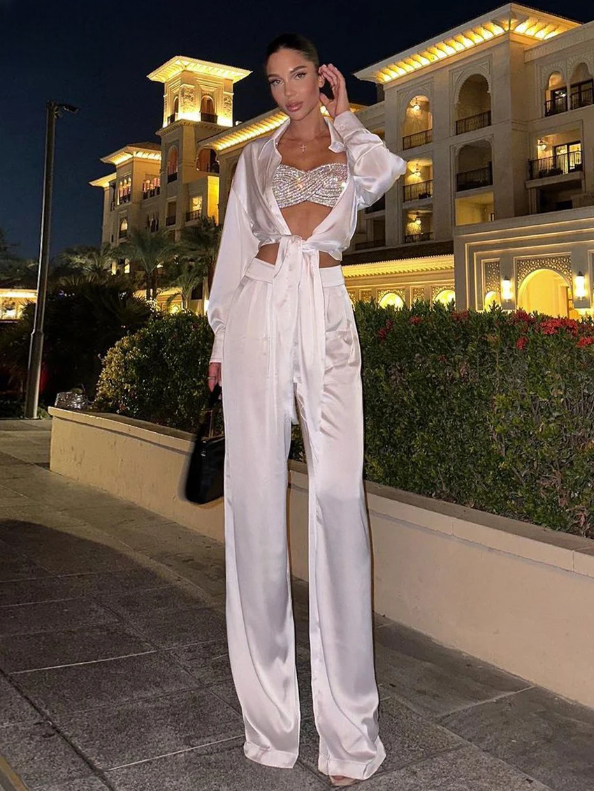 Ensemble Kimono Blanc Satin Sexy