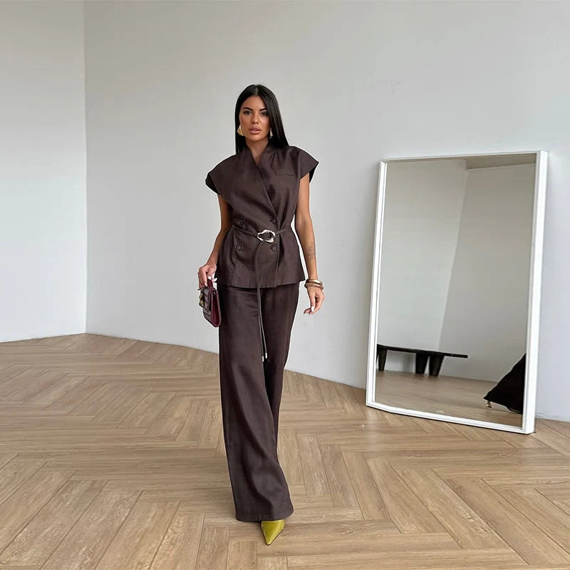 Ensemble Kimono Boutonné à Manches Courtes Stylé