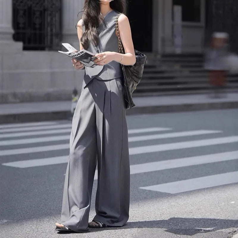 Ensemble Kimono Gilet Asymétrique Moderne Stylé