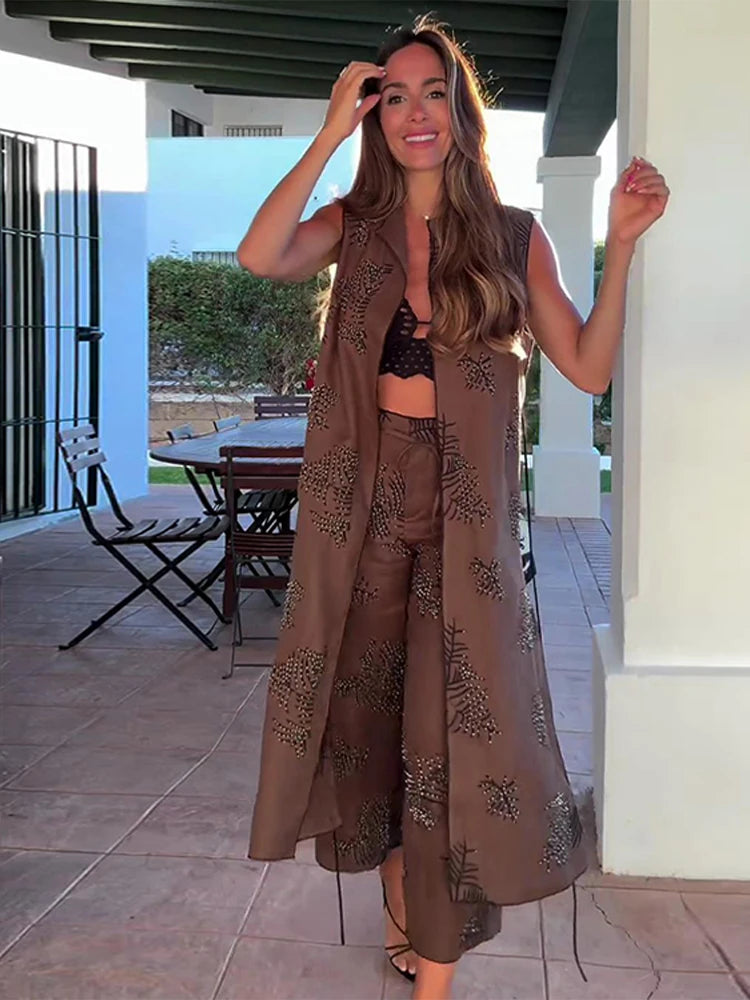 Ensemble Kimono Gilet Marron Long Léger