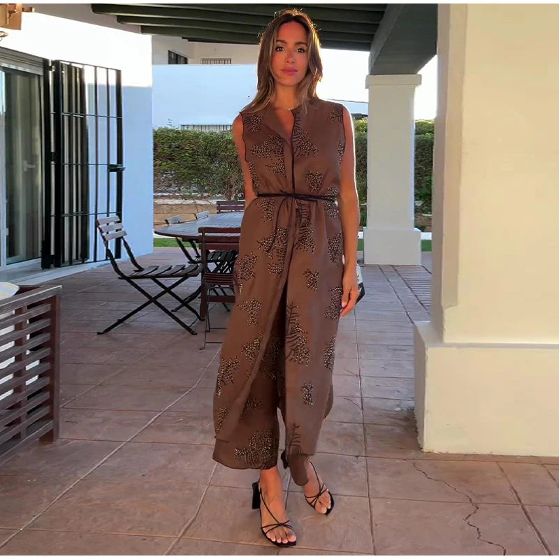 Ensemble Kimono Gilet Marron Long Stylé