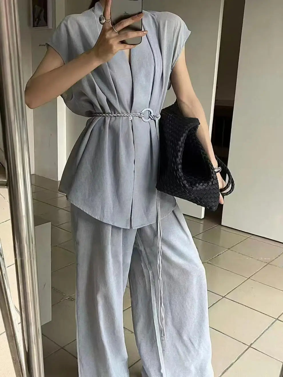 Ensemble Kimono Gris Stylé Léger Stylé