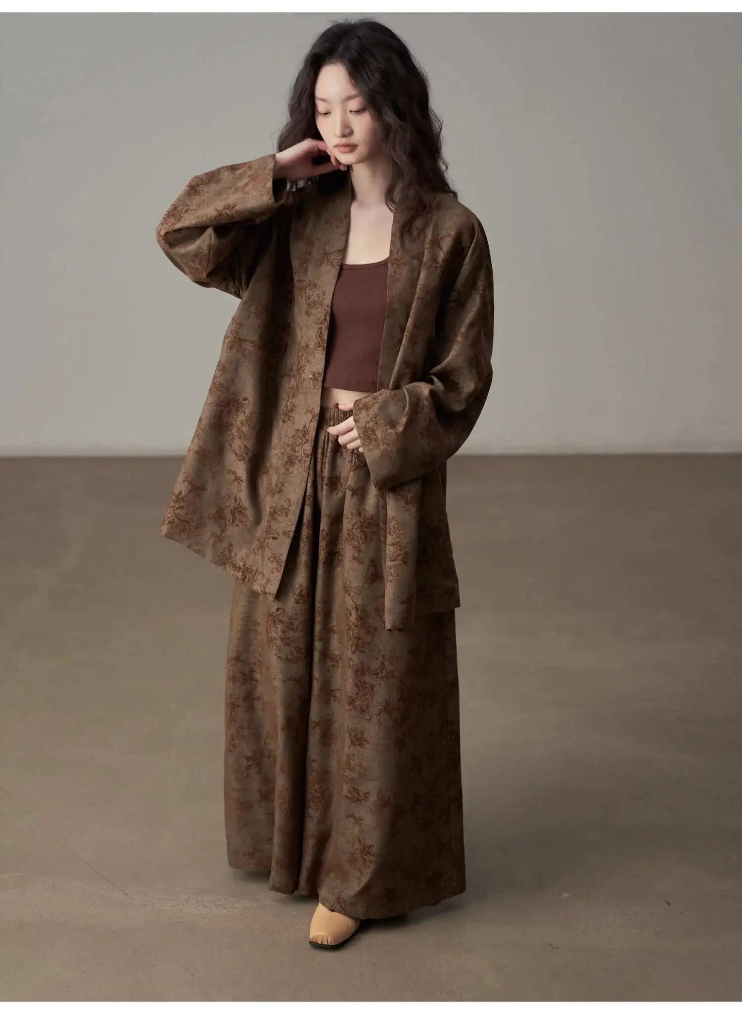 Ensemble Kimono Marron Rétro Léger