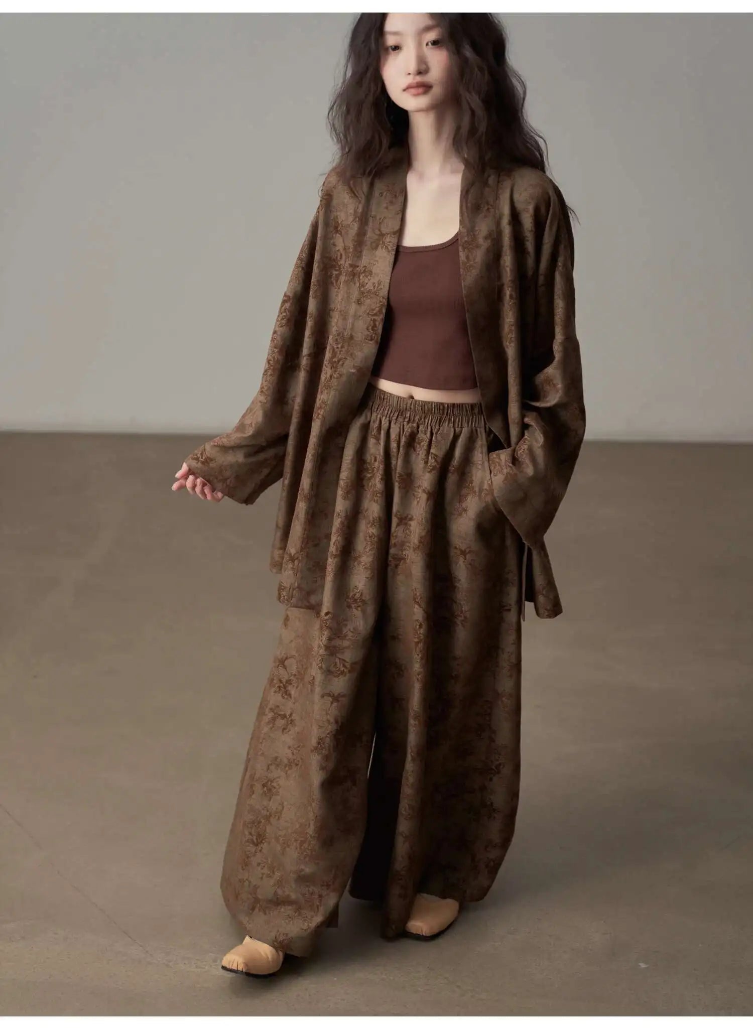 Ensemble Kimono Marron Rétro Été