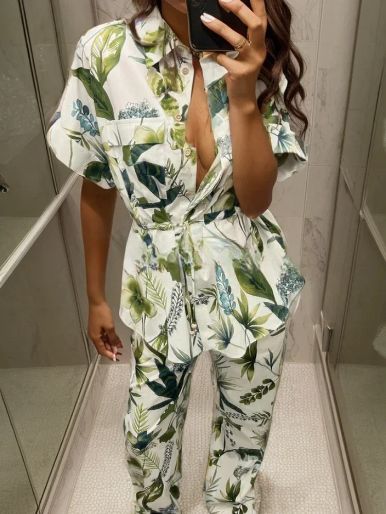 Ensemble Kimono à Motifs Feuilles Léger