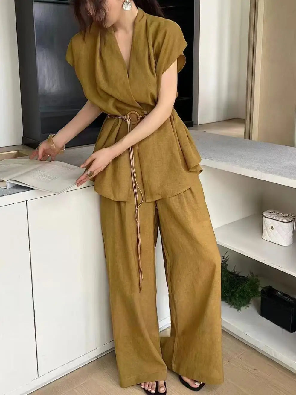 Ensemble Kimono Moutarde d’Été Léger