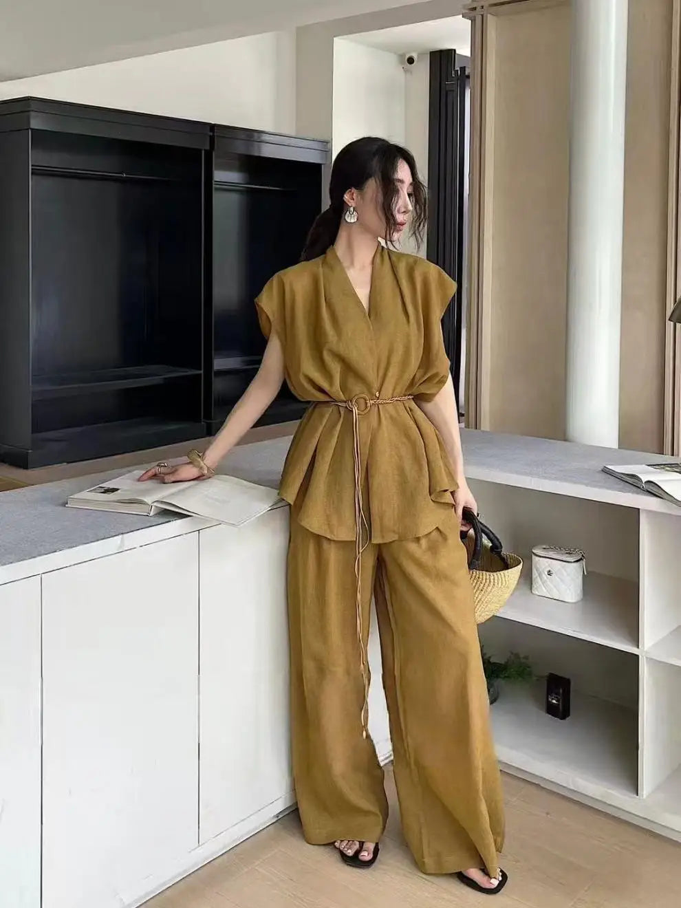 Ensemble Kimono Moutarde d’Été Soyeux