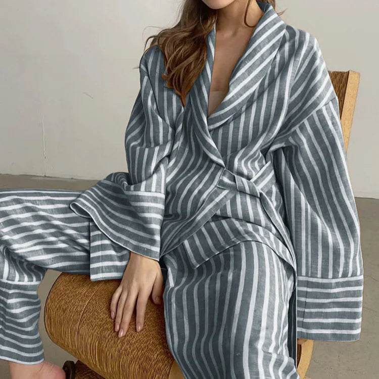 Ensemble Kimono Rayé Décontracté Léger