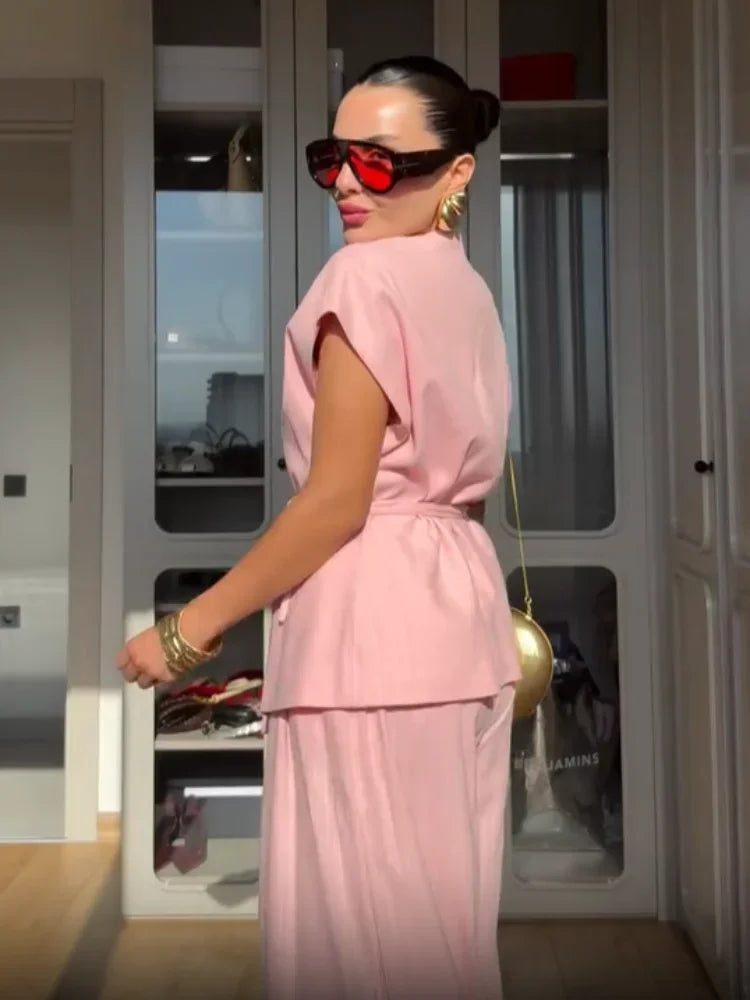 Ensemble Kimono Rose à Manches Courtes Stylé