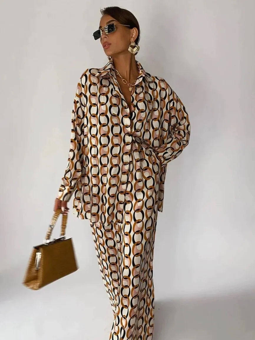 Ensemble Kimono Tendance à Motifs Géométriques Confortable