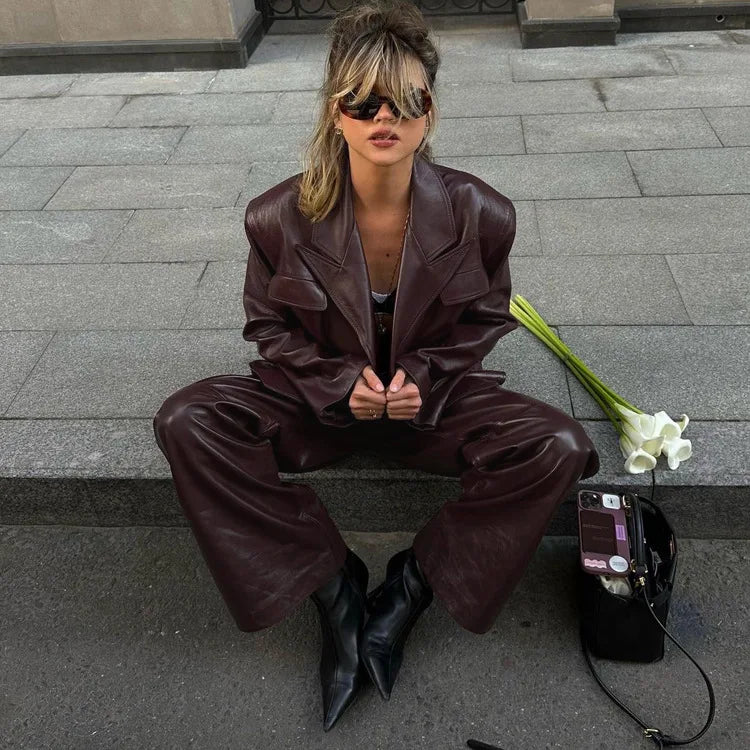 Ensemble Kimono en Cuir Vintage Sexy