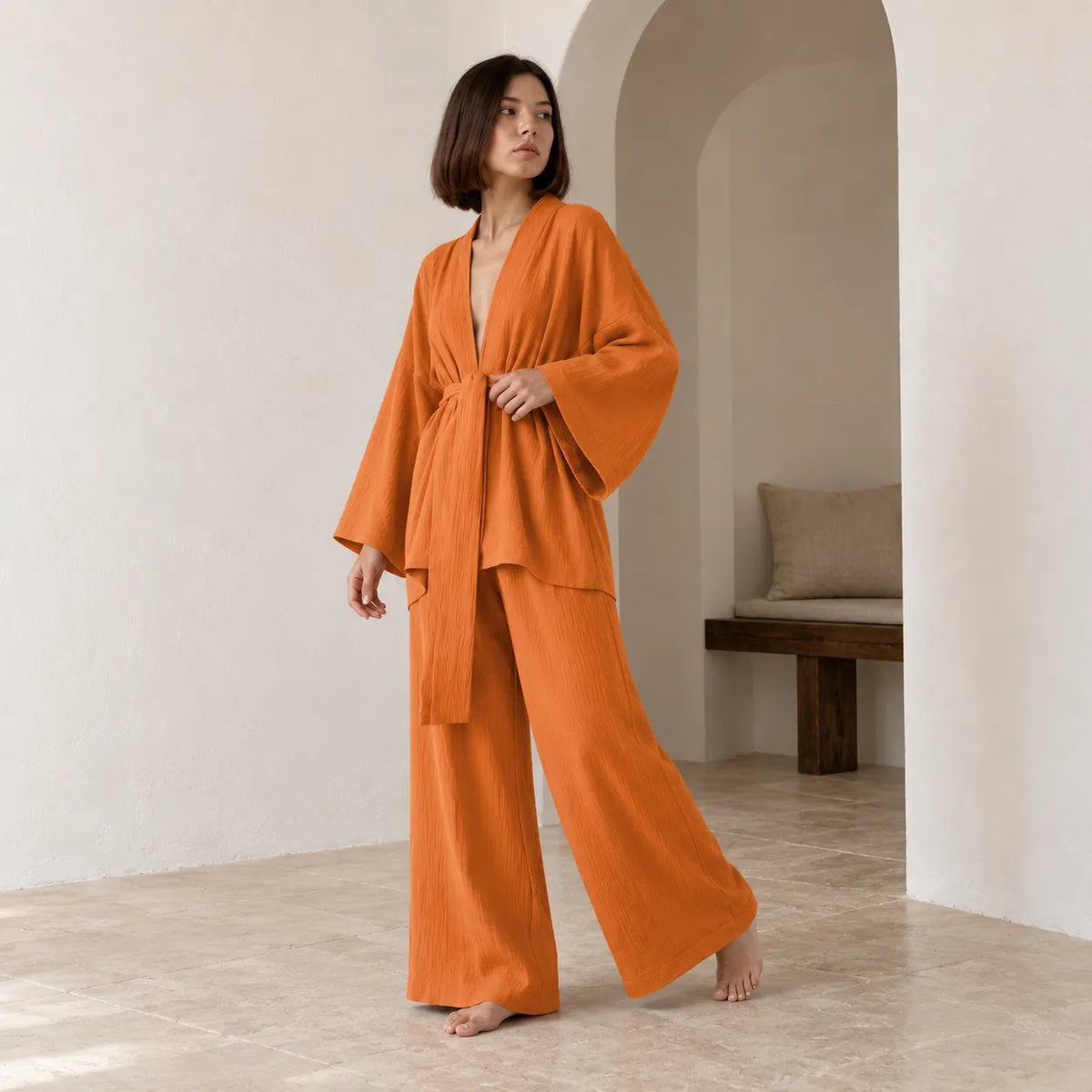 Ensemble Pyjama Femme Orange Fluide