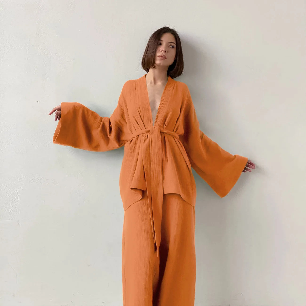 Ensemble Pyjama Femme Orange Fluide Design