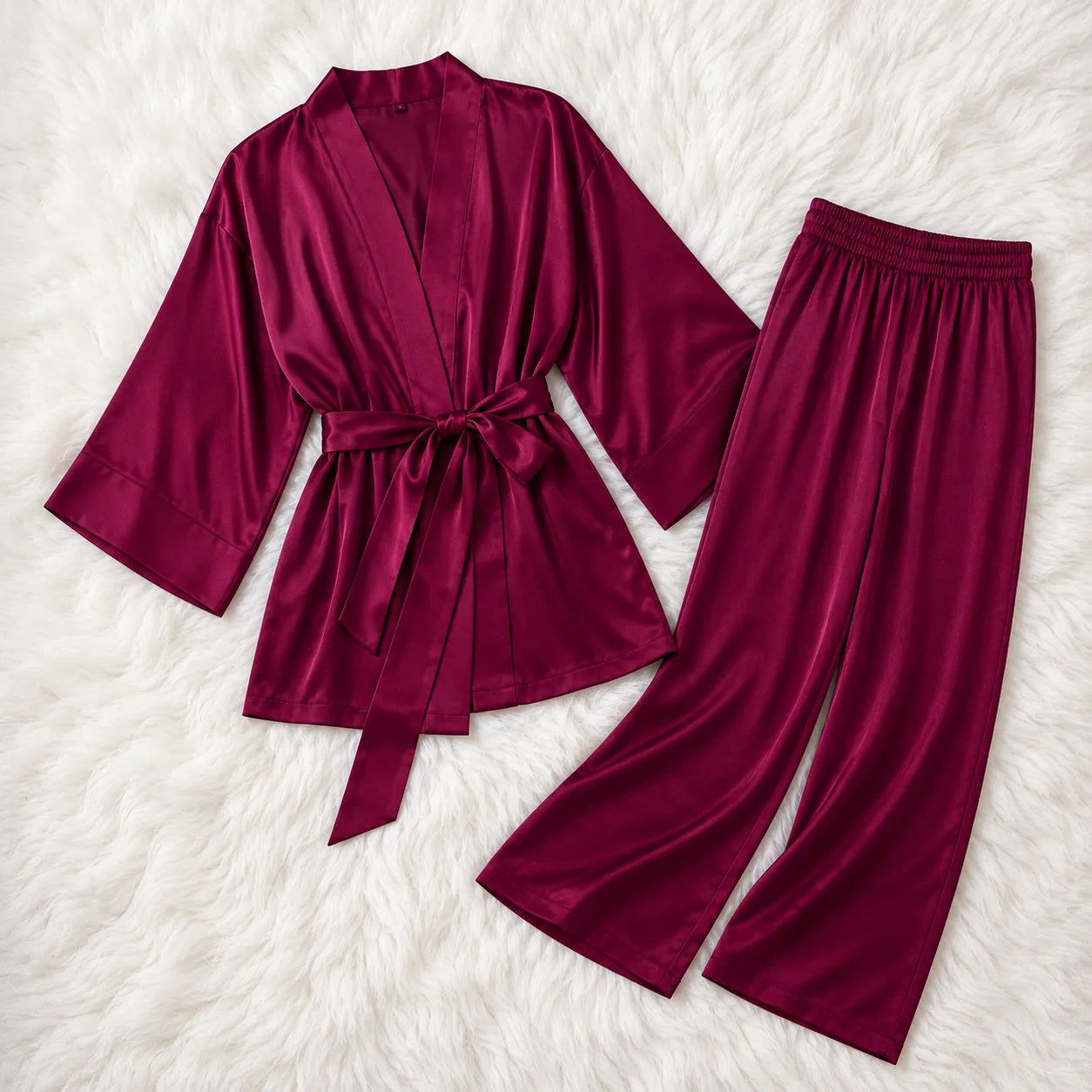 Ensemble Pyjama Kimono Ample Bordeaux Stylé