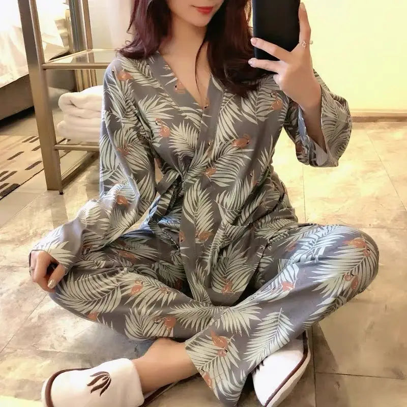 Ensemble Pyjama Kimono à Feuillages