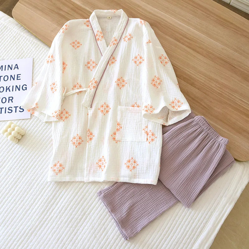 Ensemble Pyjama Kimono Pantalon Fluide violet