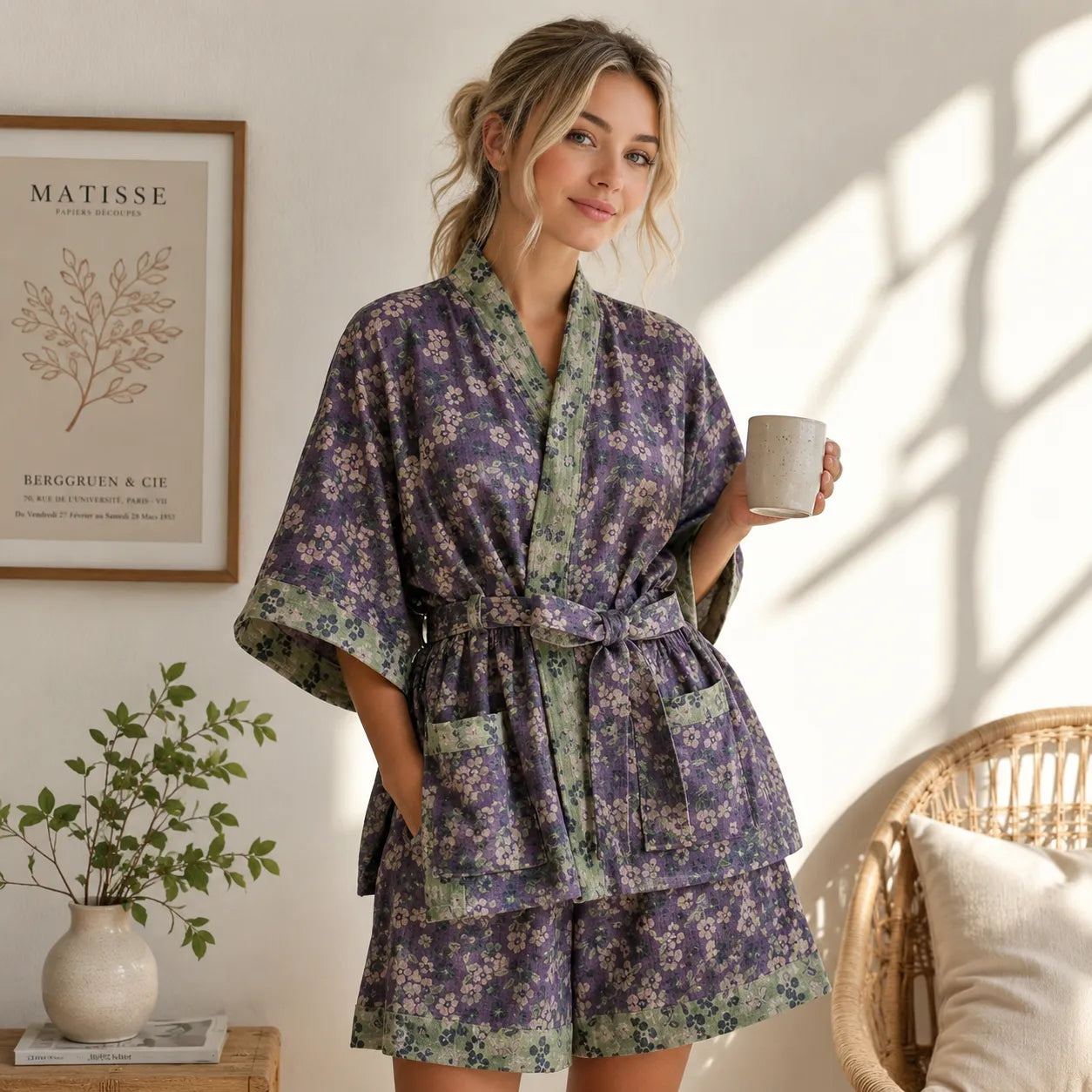 Ensemble Pyjama Short à Motifs Floraux