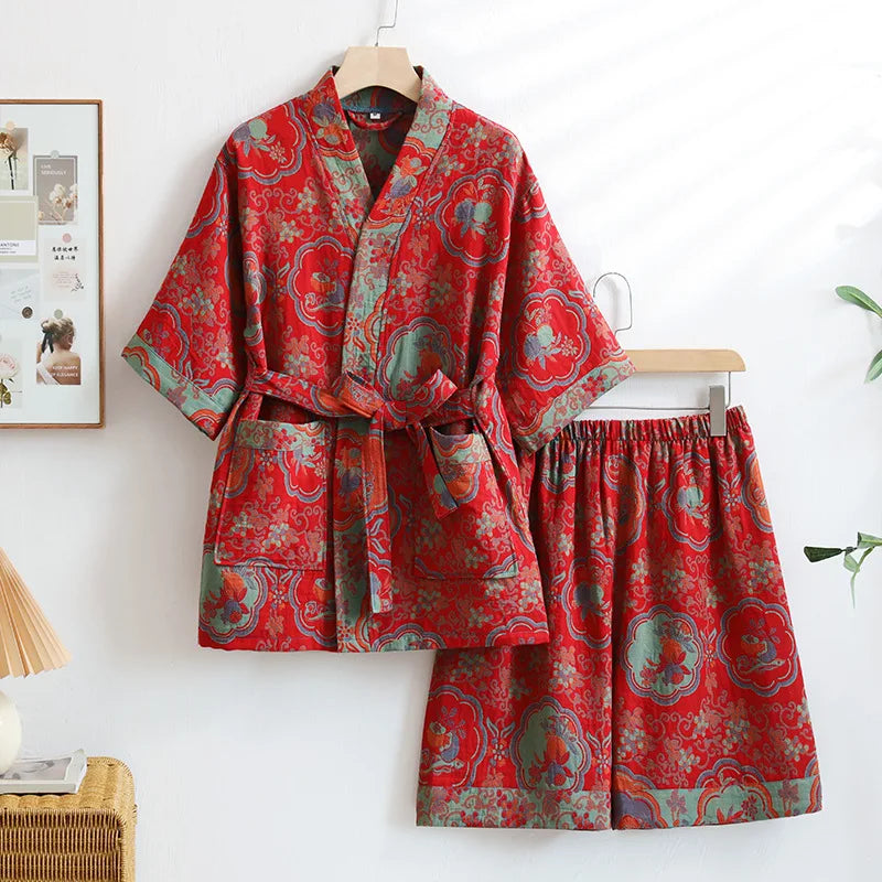 Ensemble Pyjama Short en Coton Rouge Léger