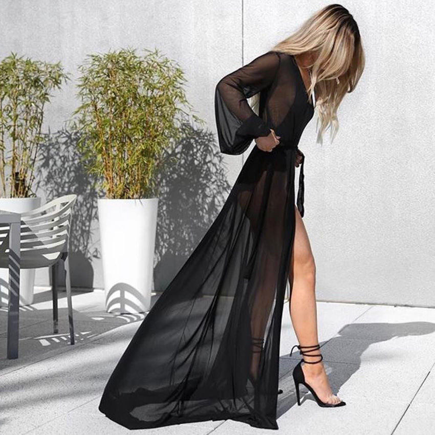 Robe Kimono Long Noir Chic