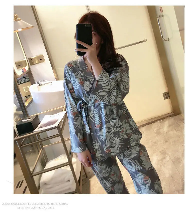 Ensemble Pyjama Kimono à Feuillages Cool