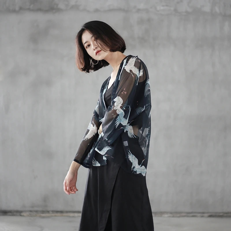 Veste Kimono Grues Transparente tendance