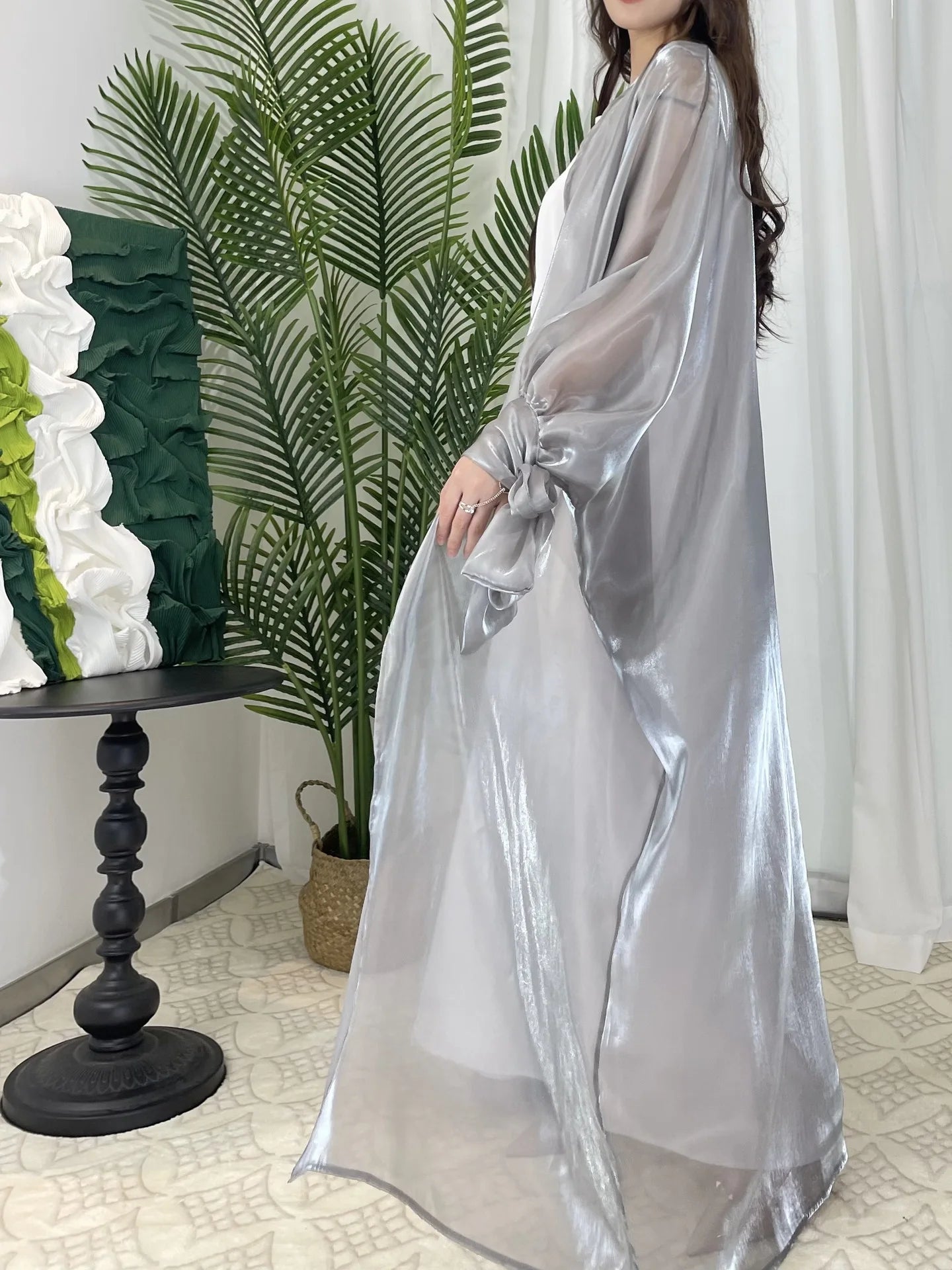 Kimono Abaya Argenté manche lanterne
